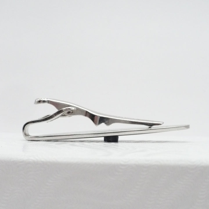 1960s Silver Tone Atomic Oval Tie Clip, Blue Sodalite Stone Vintage Tie Bar.