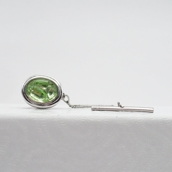 Peridot Precision Chain & Bar Tie Tack Vintage Men's Jewelry.