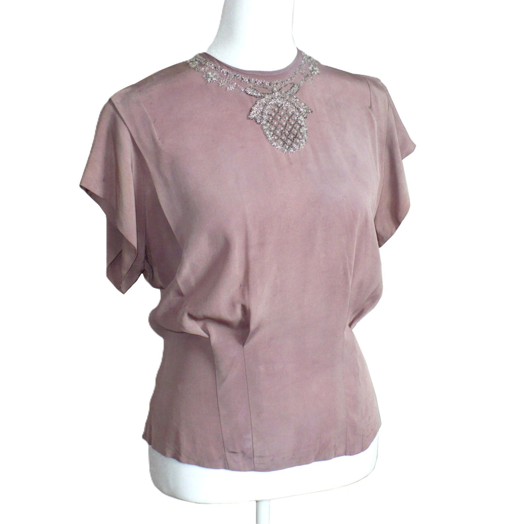 ca. 1940s WW2 Era Vintage Mercury Beaded Blouse, X-Large.