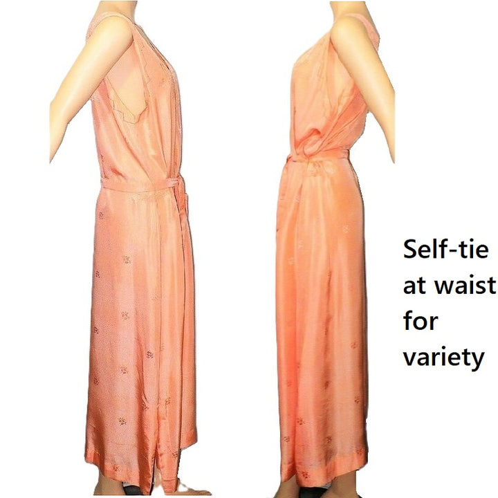 1918 Downton Abbey Style Grecian Goddess Silk Jacquard Nightgown XL.