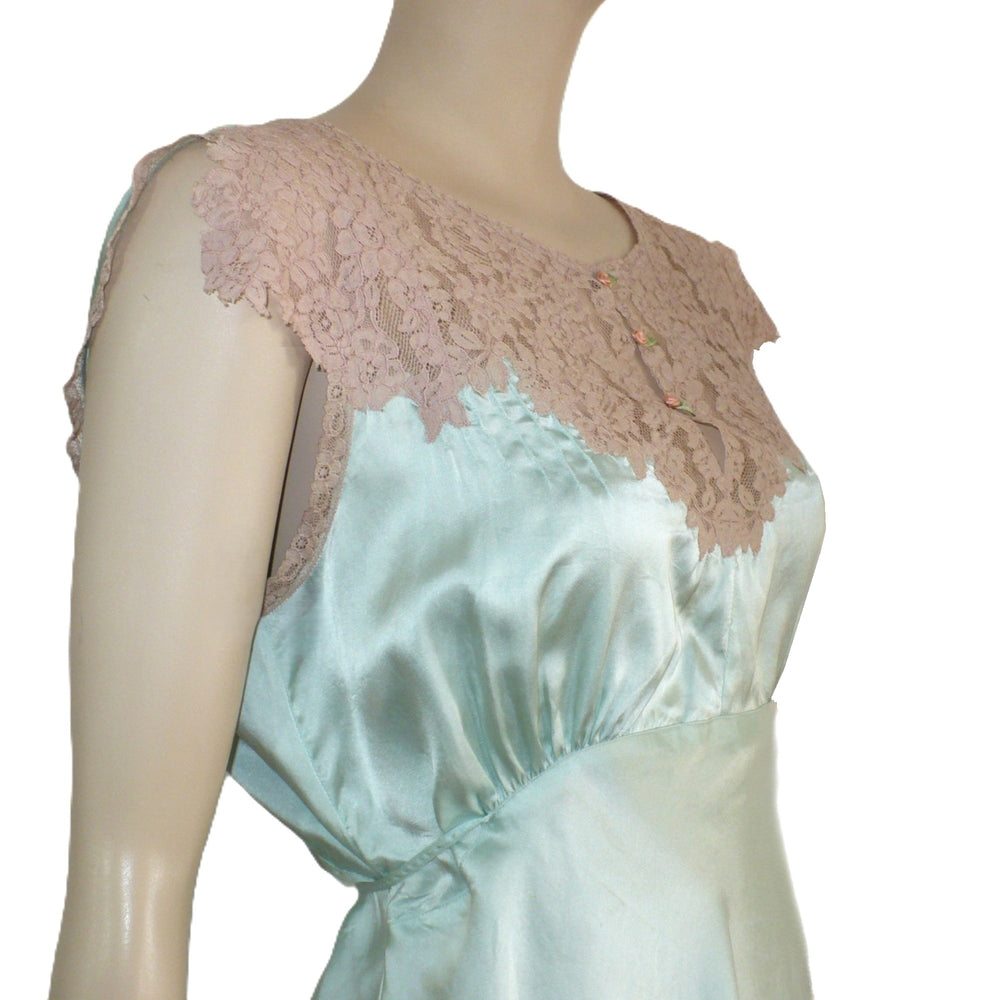 1930s Vintage Seafoam Satin Camisole Pajamas, Loungewear.