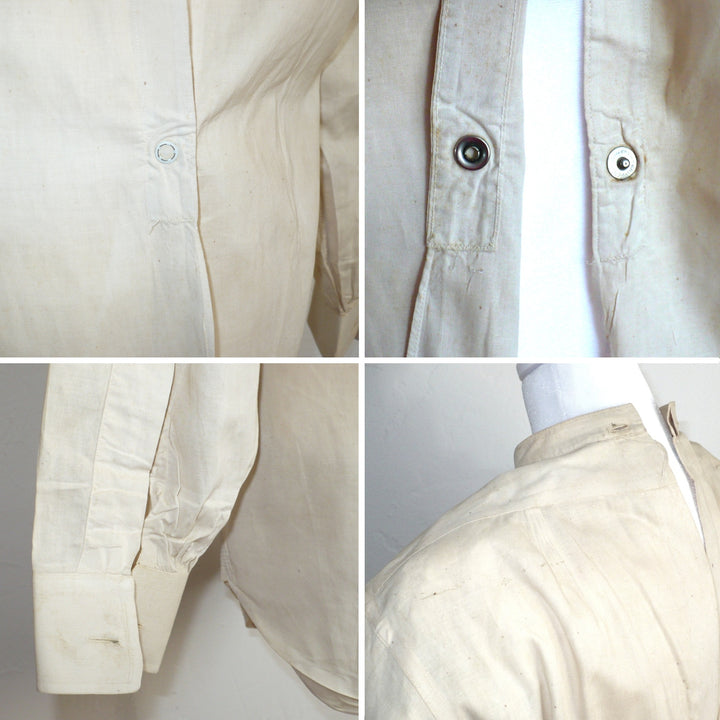 1925 Vintage Men's Fine Linen Flat Front Starched Bib Shirt .