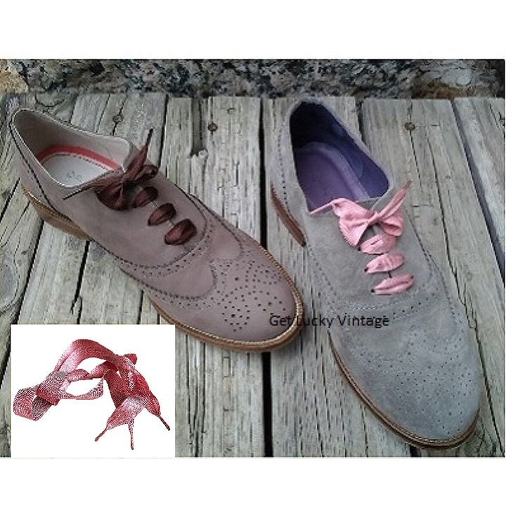 1920s Vintage Rayon Tea Rose Pink Wide Ribbon Dance Shoelaces.
