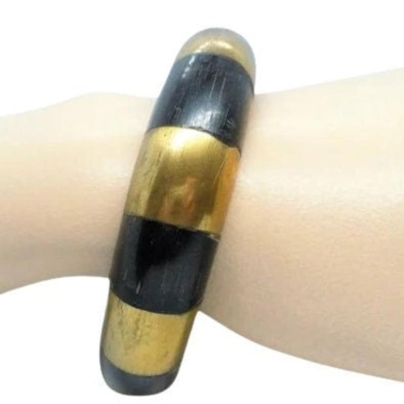 1970 Brass and Horn Bangle Bracelet.