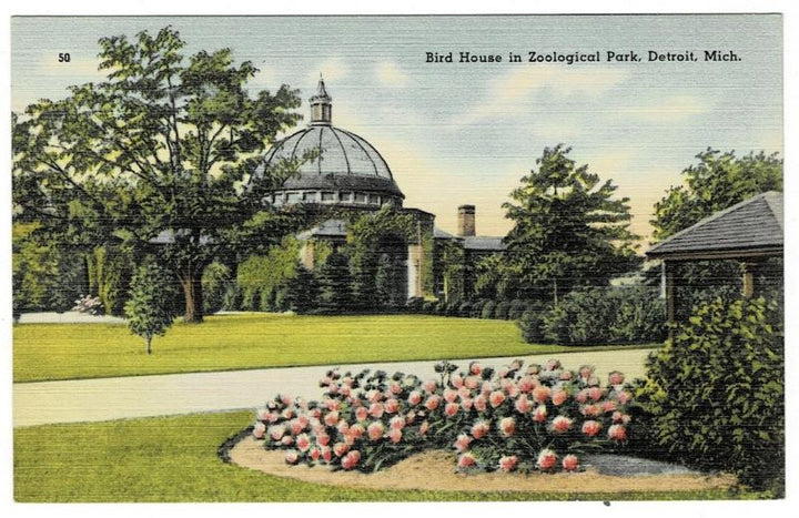 1926 Bird House Detroit Michigan Zoo Vintage Postcard