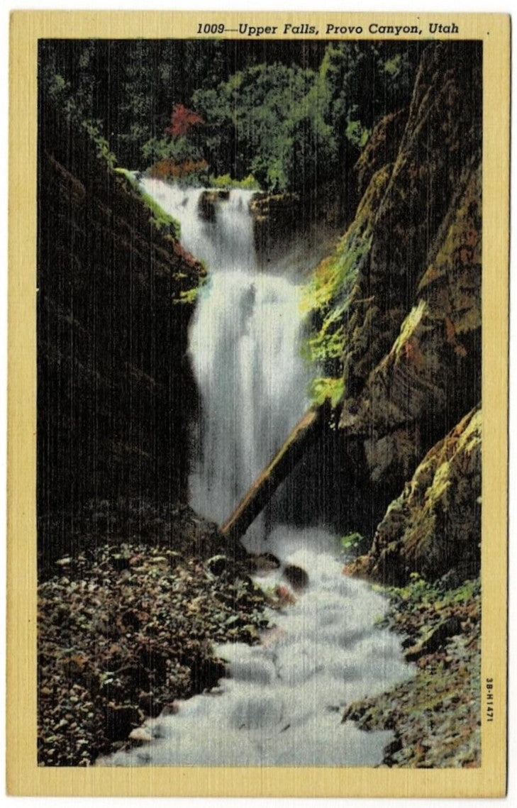 1943 Upper Falls Waterfall Utah Provo Canyon Vintage Postcard