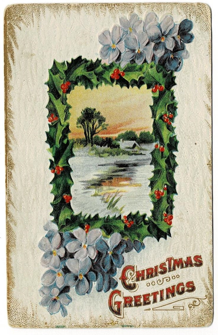 1909 Forget-me-not Wintery Pastoral Vintage Christmas Postcard