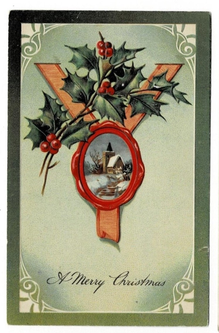 1908 Sealing Wax Winter Pastoral Vintage Christmas Postcard