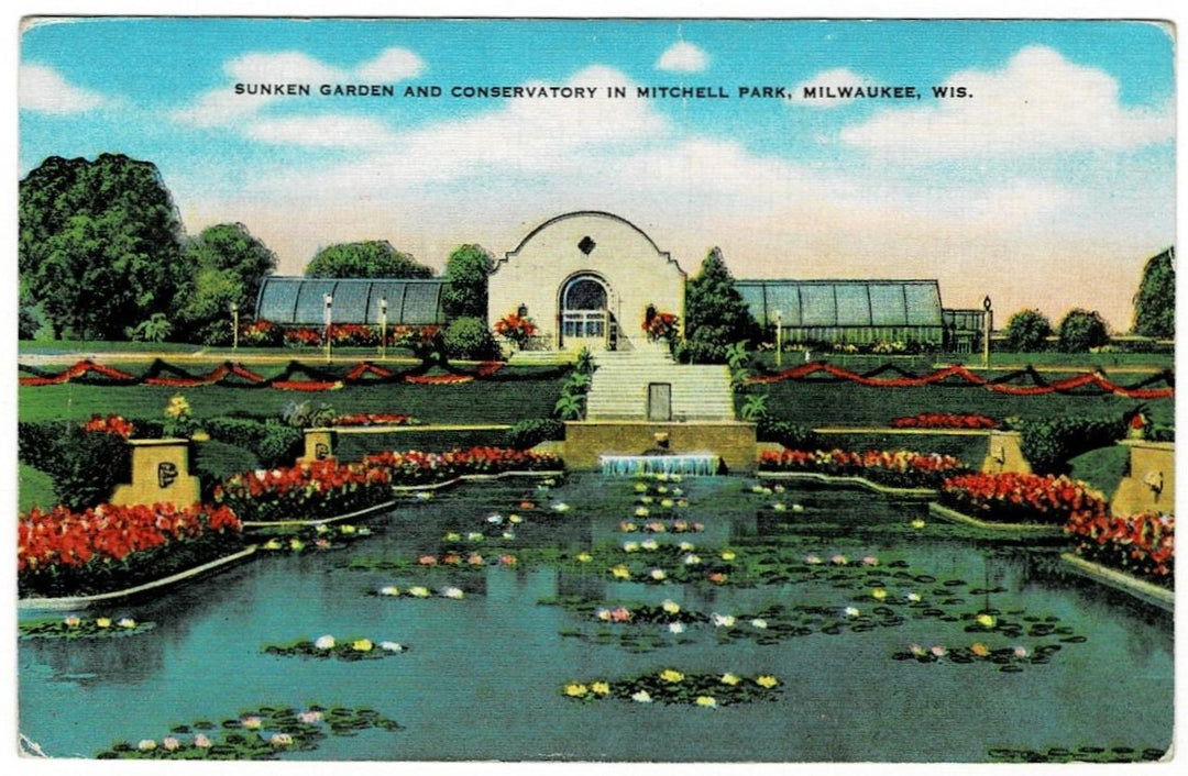1940 Mitchell Park Sunken Garden Milwaukee Wisconsin Vintage Postcard