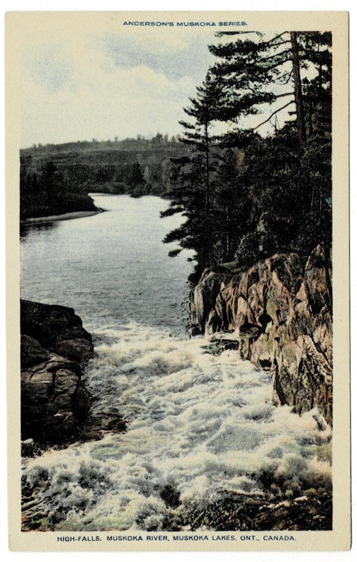 1929 High Falls Muskoka River Lakes Ontario Canada Vintage Postcard