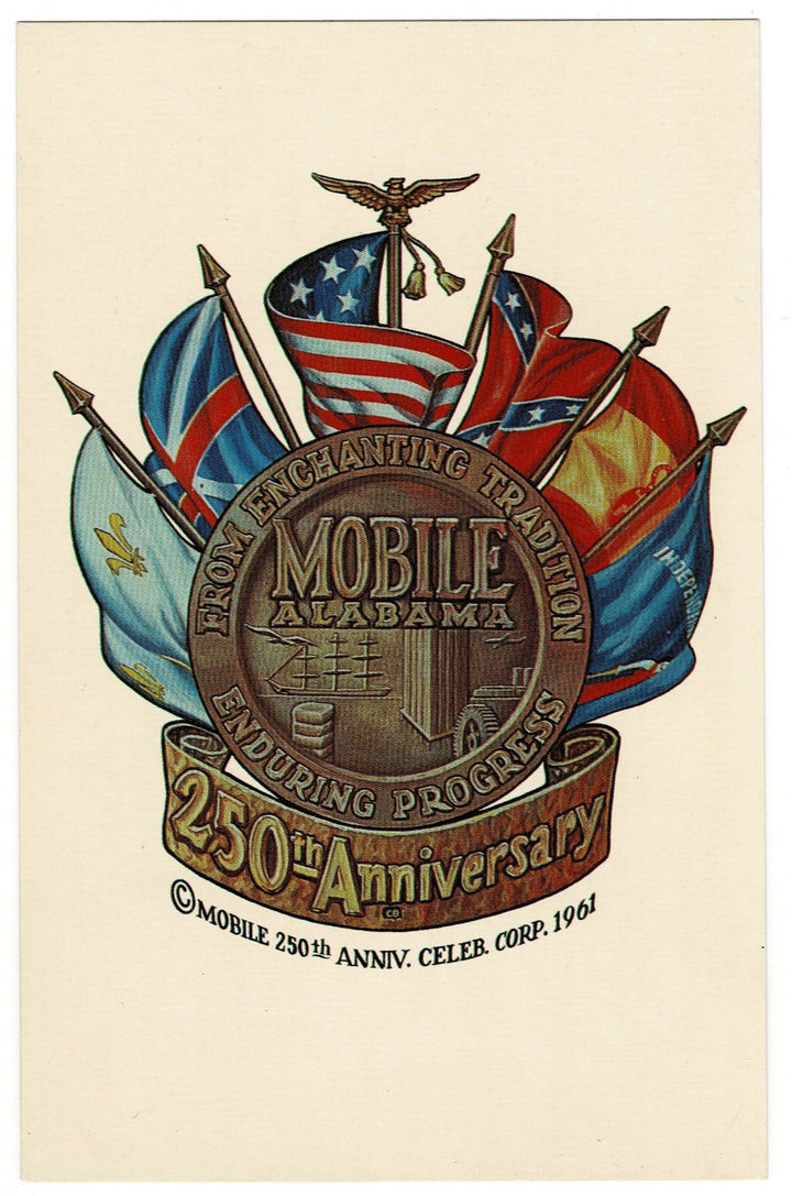 1961 Mobile Alabama Anniversary Vintage Postcard City of Six Flags Seal.