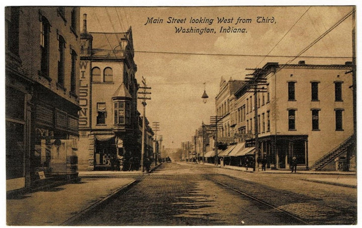 1909 Main Street Washington Indiana Vintage Postcard