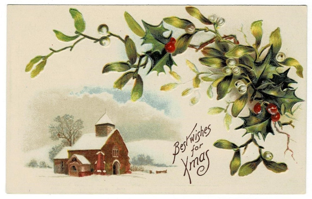 1908 Church in Snowy Setting Vintage Christmas Postcard