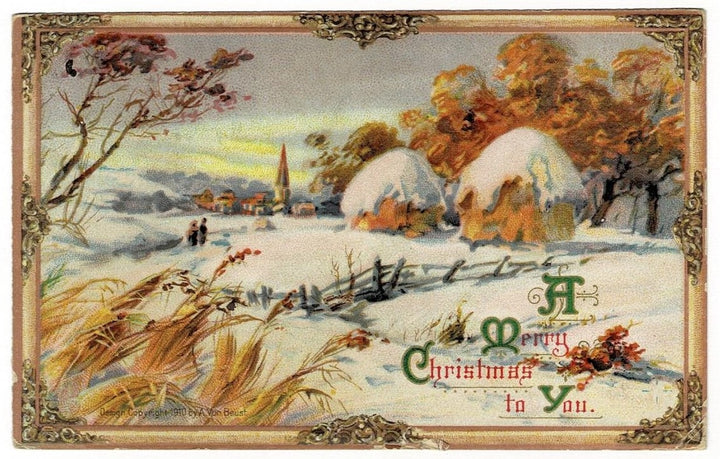 1908 Winter Haystacks Vintage Christmas Postcard