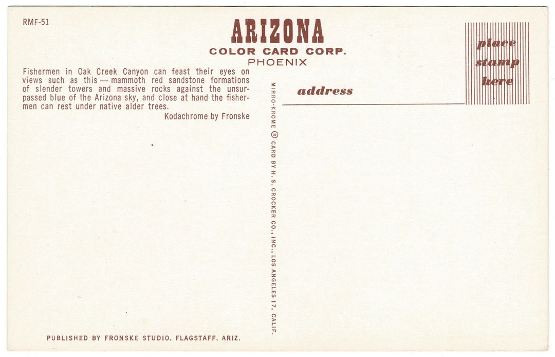 Vintage Sedona Arizona Postcard Cathedral Rock Oak Creek Canyon, back.