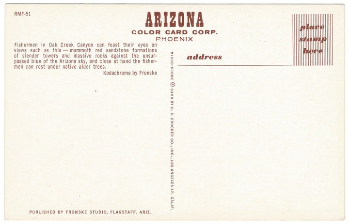 Vintage Sedona Arizona Postcard Cathedral Rock Oak Creek Canyon, back.