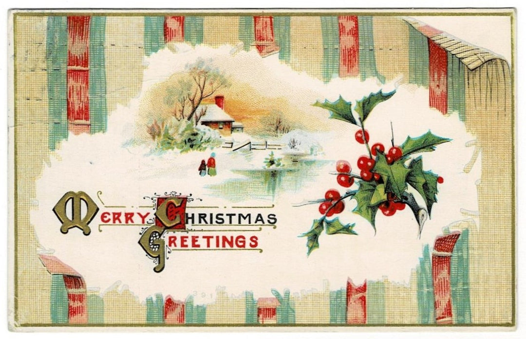 1912 Mother Daughter Winter Scene Vintage Christmas Postcard
