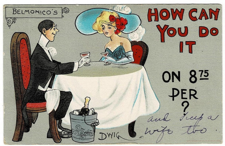 1910 Marital Affair Champagne on Budget Vintage Comic Postcard by Dwig