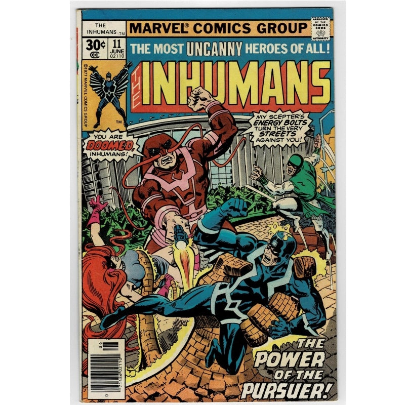 Marvel Comics Group's The Inhumans #11 comic book from June 1966, featuring a colorful cover illustration of the characters Stormbringer and The Pursuer in an action scene.