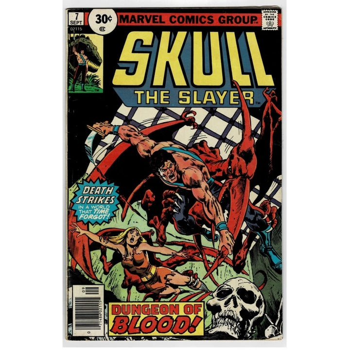 Marvel Comics Group Skull the Slayer issue #7 comic book cover, featuring a dynamic illustrated battle scene with a skull, red-clothed figures, and bold yellow title text on a black background.