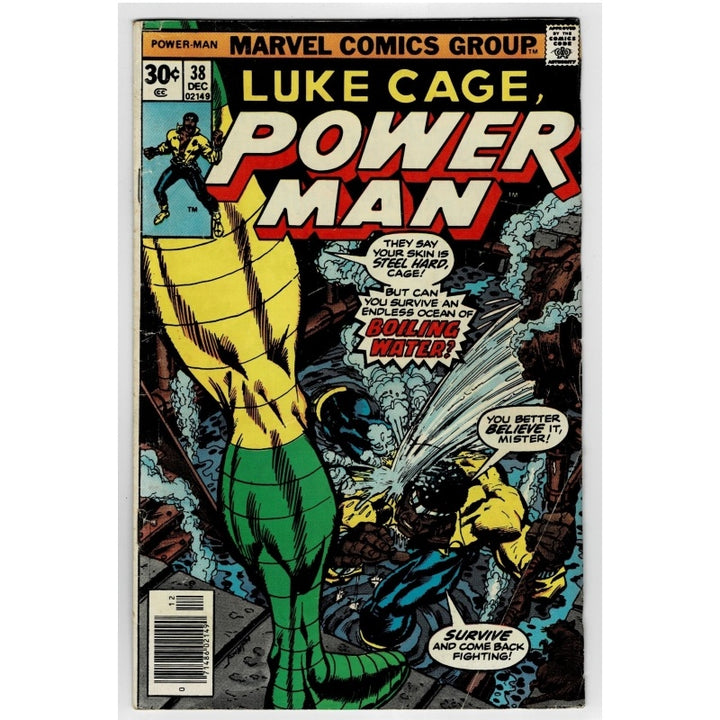 Marvel Comics Group Power Man issue 38 comic book cover, featuring Luke Cage and Wolverine in a dynamic battle scene with bold comic-style title text and illustrated cover art.