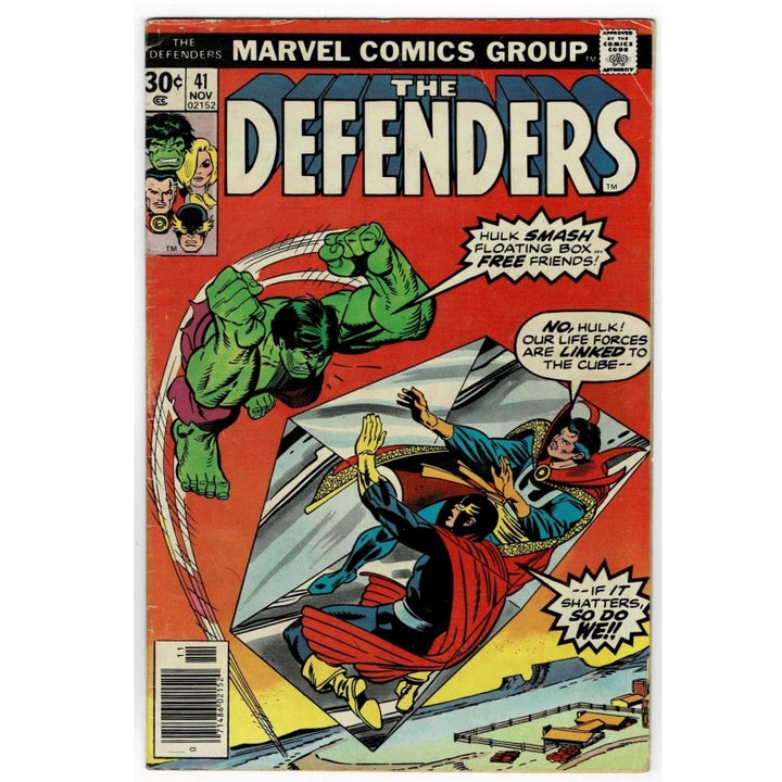 Marvel Comics Group The Defenders #41 comic book from November 1966, featuring a red cover with illustrations of the Hulk and Doctor Strange.