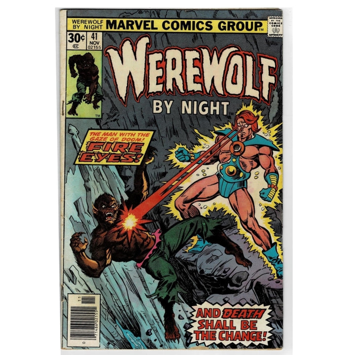 A vintage Marvel Comics Group 'Werewolf by Night' comic book, issue number 41, featuring artwork of a werewolf and a hero in a dramatic battle scene.