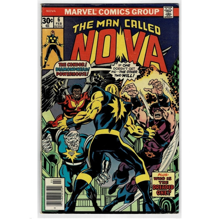 Vintage Marvel Comics Group comic book cover for 'The Man Called Nova' issue #6, featuring illustrated superhero characters in dynamic action poses with bold comic-style title text and cover details.