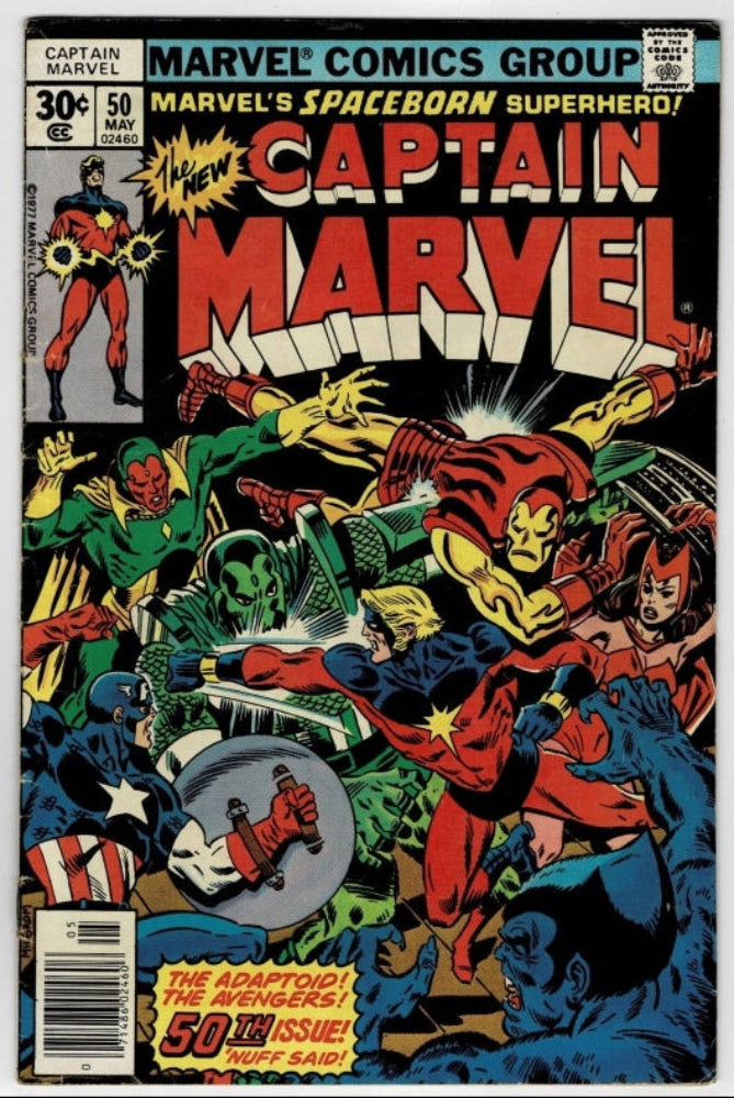 Captain Marvel comic book issue 50 from May 1996, published by Marvel Comics Group. The cover features a dynamic, colorful illustration of Captain Marvel and other Marvel characters in battle, with the title 'CAPTAIN MARVEL' in large red letters at the top.