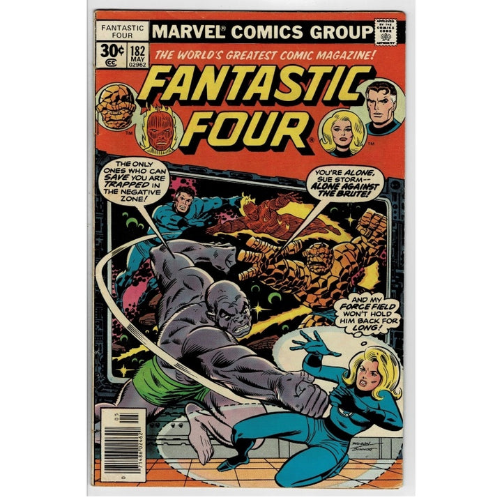 Vintage Marvel Comics Group Fantastic Four #182 comic book from June, featuring the classic red and yellow cover with a dynamic illustration of Marvel characters.