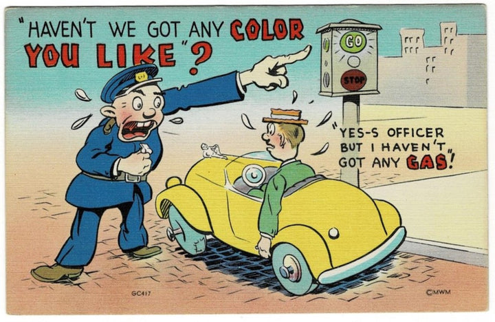 1940 Traffic Cop Blows His Top Police & Driver Comic Vintage Postcard