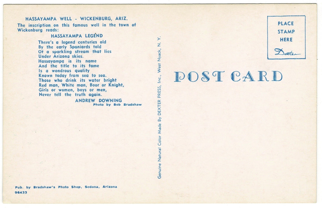 1950s Hassayampa Well Wickenburg Arizona Vintage Postcard, back.