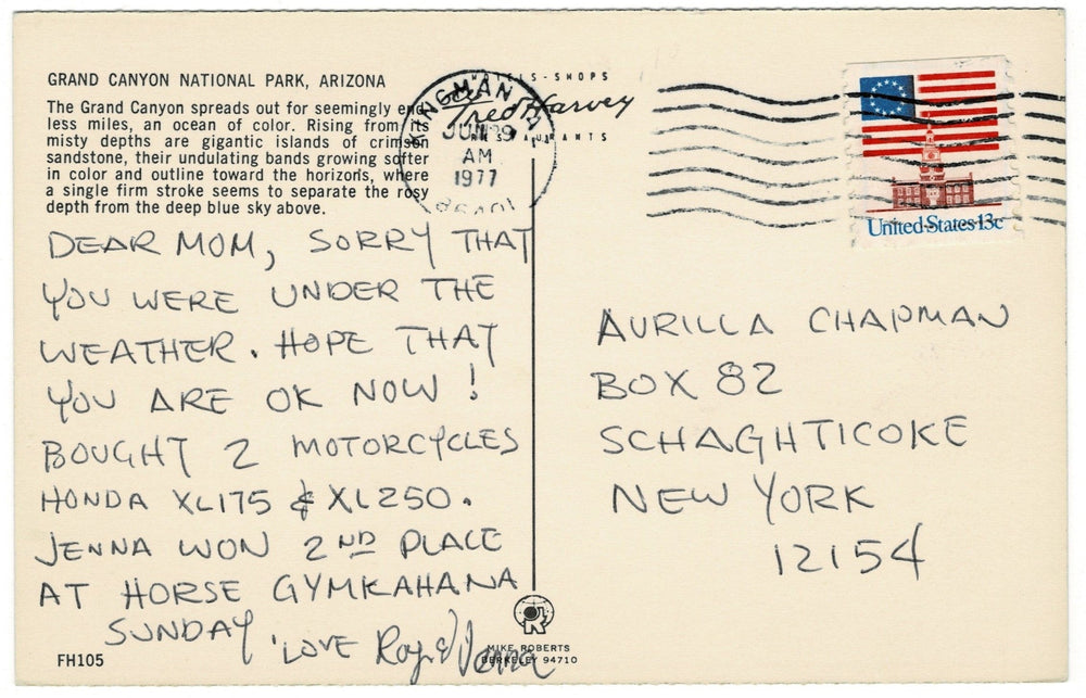 1970s Grand Canyon Arizona Vintage Postcard, back.