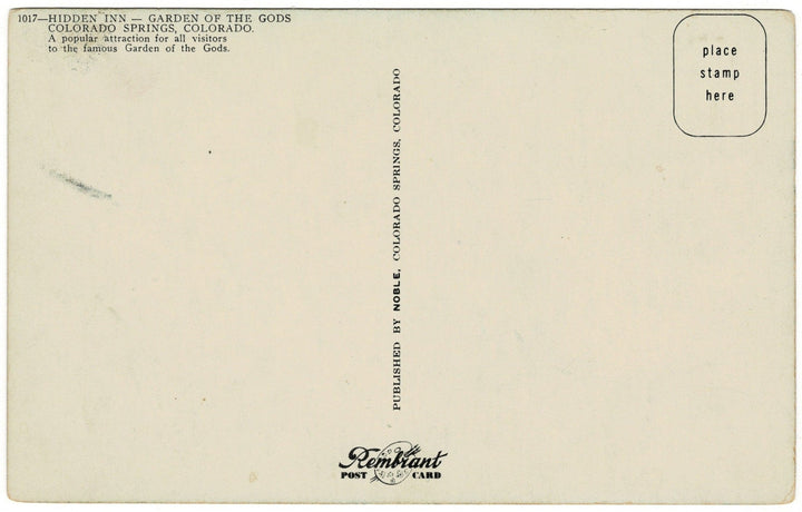 1950s Hidden Inn Colorado Springs Vintage Postcard, back.