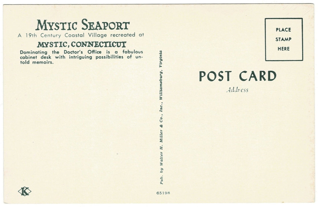 1960s Mystic Seaport Doctor's Office Connecticut Vintage Postcard, back.