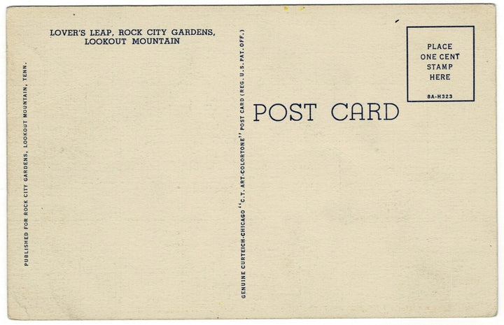 1930s Man at Lover's Leap Georgia Tennessee Border Vintage Postcard, back.
