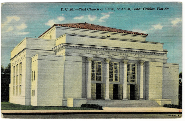 1943 First Church Of Christ Scientist Coral Gables FL Vintage Postcard.