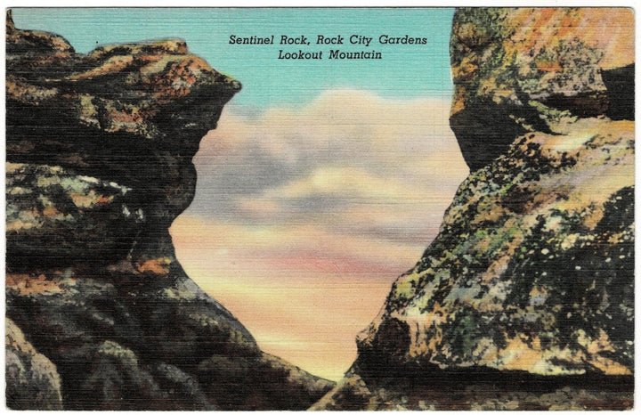  1930s Sentinel Rock Lookout Mountain Georgia Vintage Postcard, Vintage Linen Postcard.