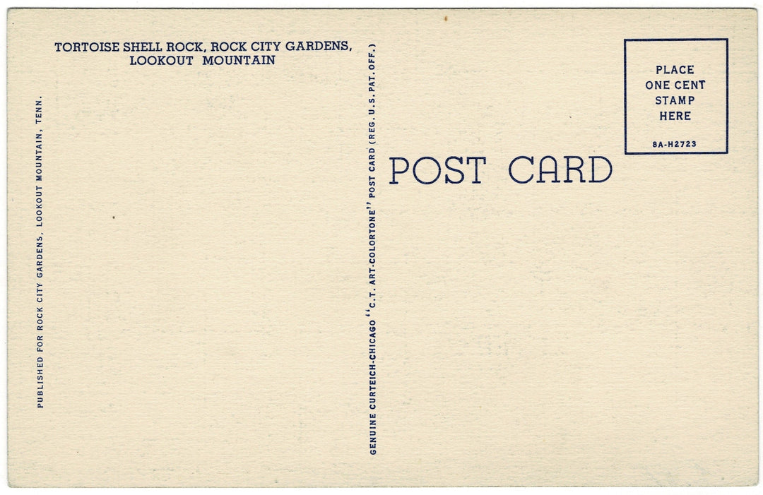 1930s Tortoise Shell Rock Lookout Mountain Georgia Vintage Postcard, back.