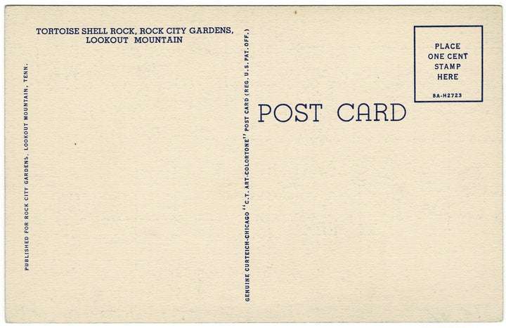 1930s Tortoise Shell Rock Lookout Mountain Georgia Vintage Postcard, back.