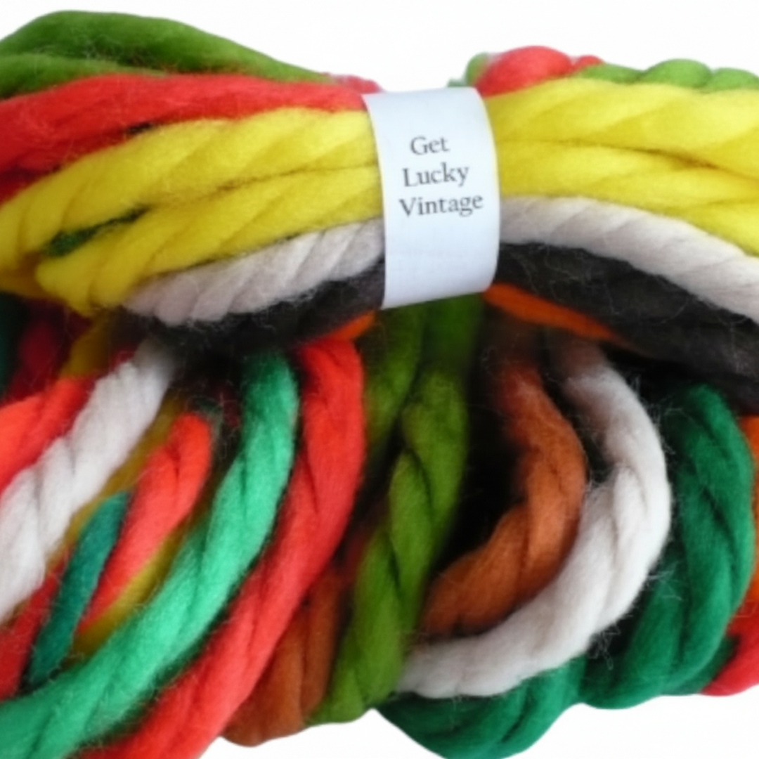 Close-up view of 10 pair bundle of vintage yarn hair ties.