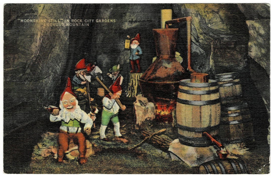 1935 Gnomes Make Moonshine Lookout Mountain GA Postcard.