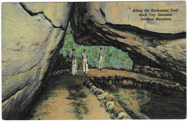 1930s Men At Enchanted Trail Lookout Mountain Georgia Vintage Postcard.