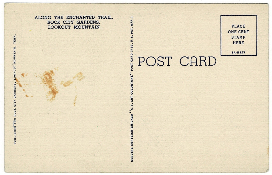 1930s Men At Enchanted Trail Lookout Mountain Georgia Vintage Postcard, back view.