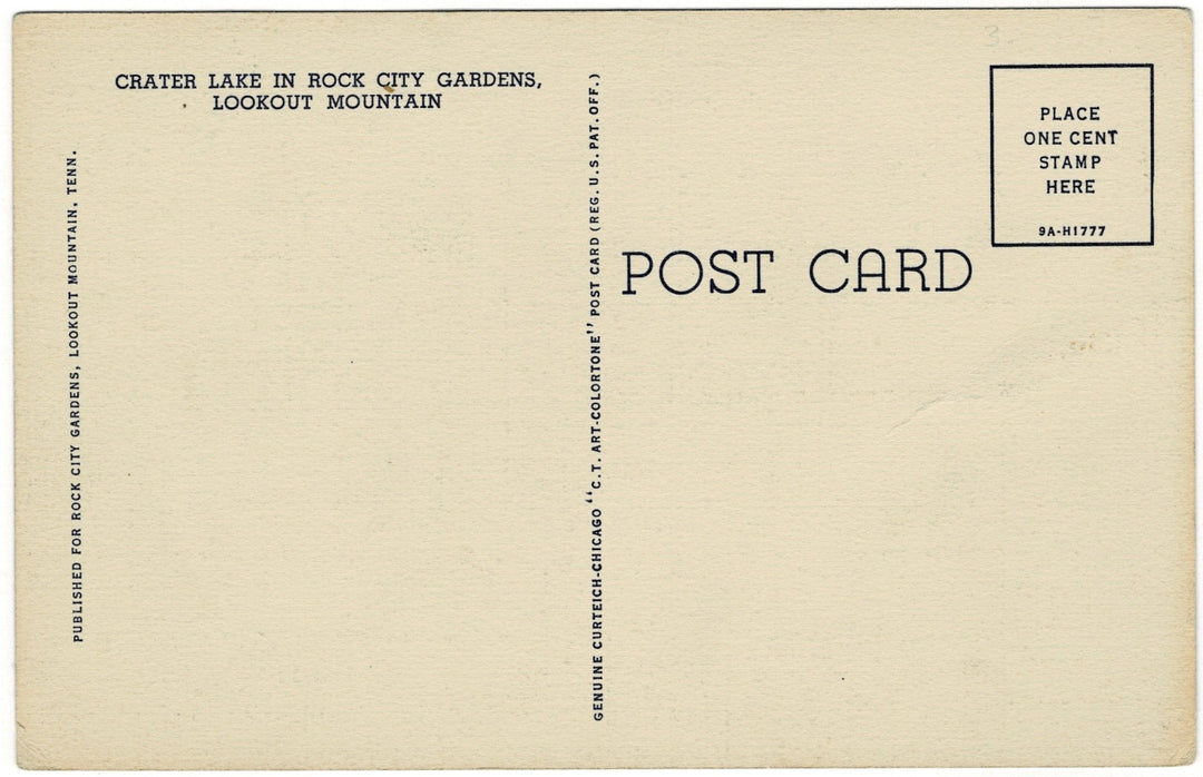 1930s Crater Lake Lookout Mountain Georgia Vintage Postcard, back view.