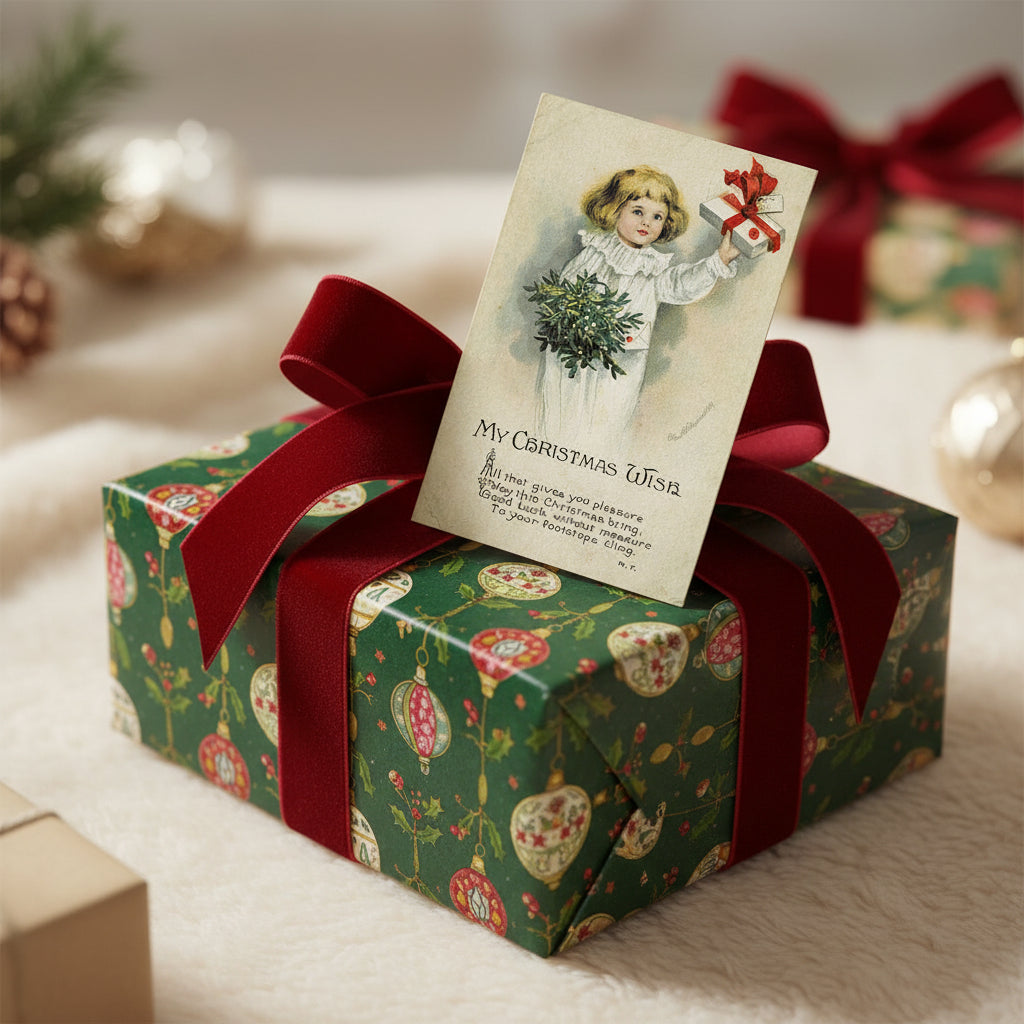 1916 Christmas Wishes by Clapsaddle Vintage Postcard Artist Signed, gift topper.