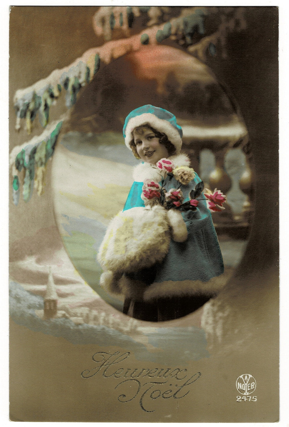 1912 Parisian Noël Portrait Vintage Christmas Postcard RPPC Vintage postcard.