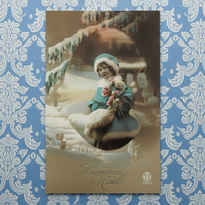 1912 Parisian Noël Portrait Vintage Christmas Postcard RPPC, as gift topper.