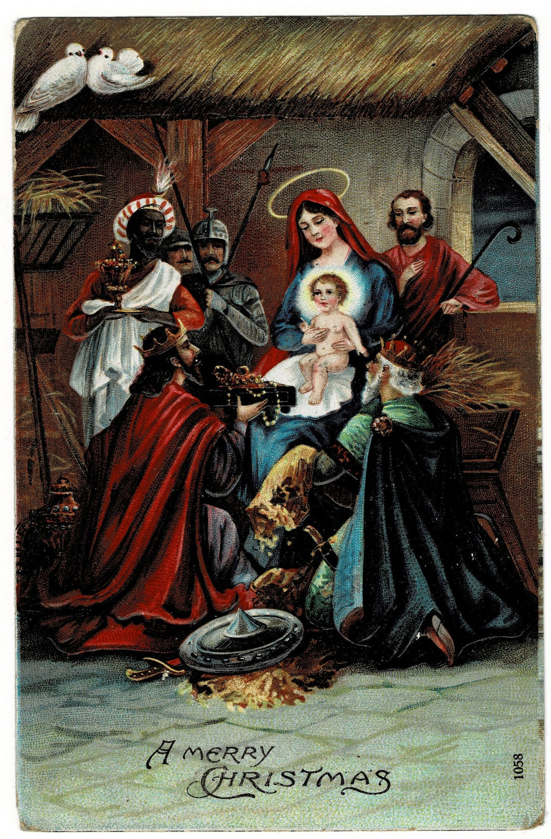 1911 Three Kings Nativity Scene Vintage Christmas Postcard.