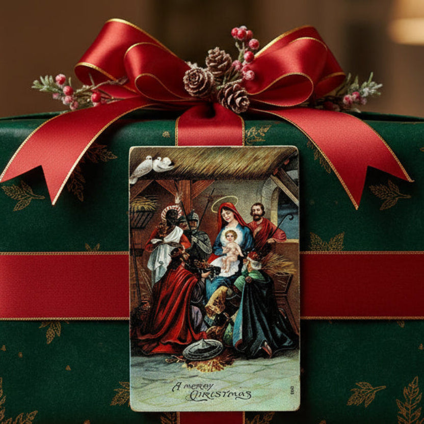 1911 Three Kings Nativity Scene Vintage Christmas Postcard gift topper.